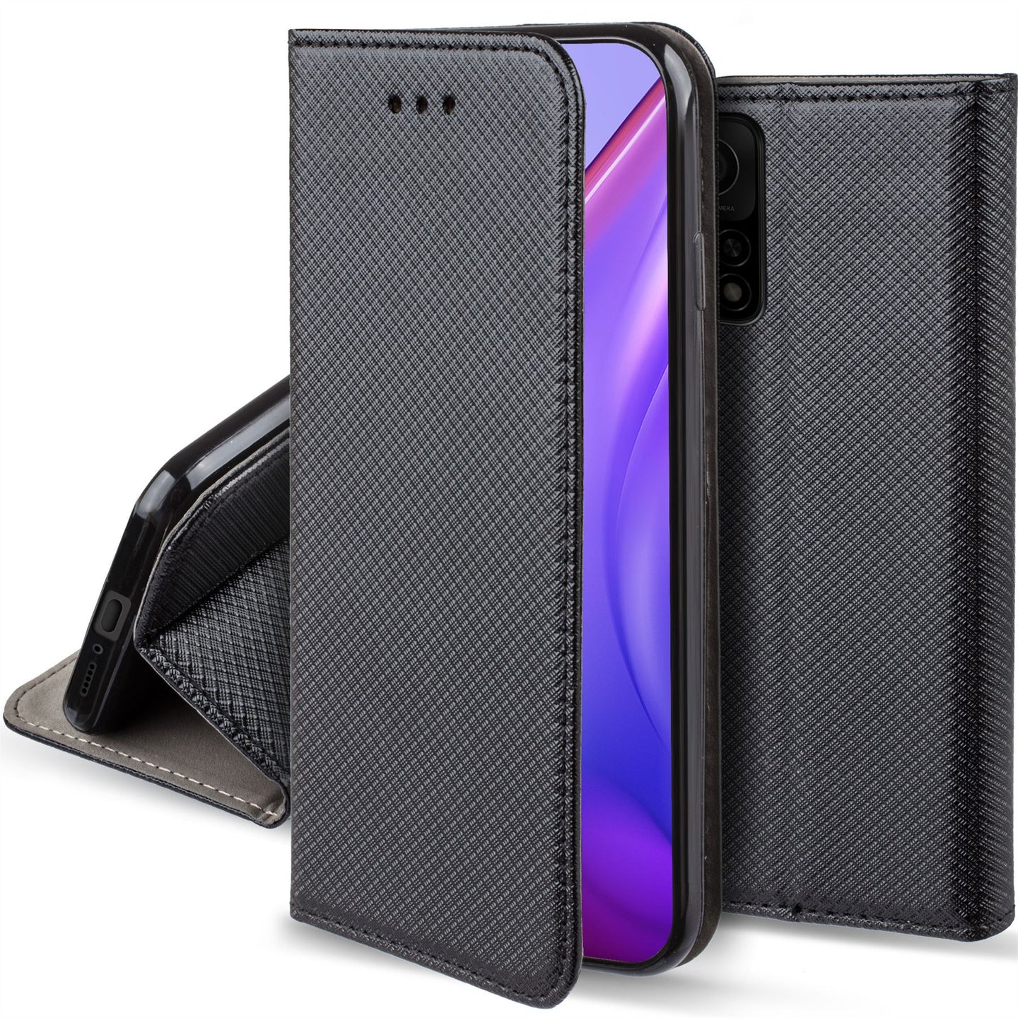 Moozy Case Flip Cover for Xiaomi Mi 10T 5G and Mi 10T Pro 5G, Black - Smart Magnetic Flip Case with Card Holder and Stand