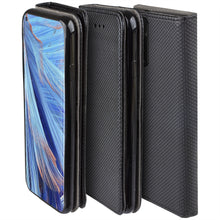 Carica l&#39;immagine nel visualizzatore di Gallery, Moozy Case Flip Cover for Oppo Find X2 Neo, Black - Smart Magnetic Flip Case with Card Holder and Stand
