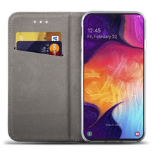 Lade das Bild in den Galerie-Viewer, Moozy Case Flip Cover for Samsung A50, Gold - Smart Magnetic Flip Case with Card Holder and Stand
