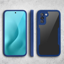 Załaduj obraz do przeglądarki galerii, Moozy 360 Case for Samsung S21 FE - Blue Rim Transparent Case, Full Body Double-sided Protection, Cover with Built-in Screen Protector
