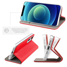 Load image into Gallery viewer, Moozy Case Flip Cover for iPhone 12 mini, Red - Smart Magnetic Flip Case with Card Holder and Stand
