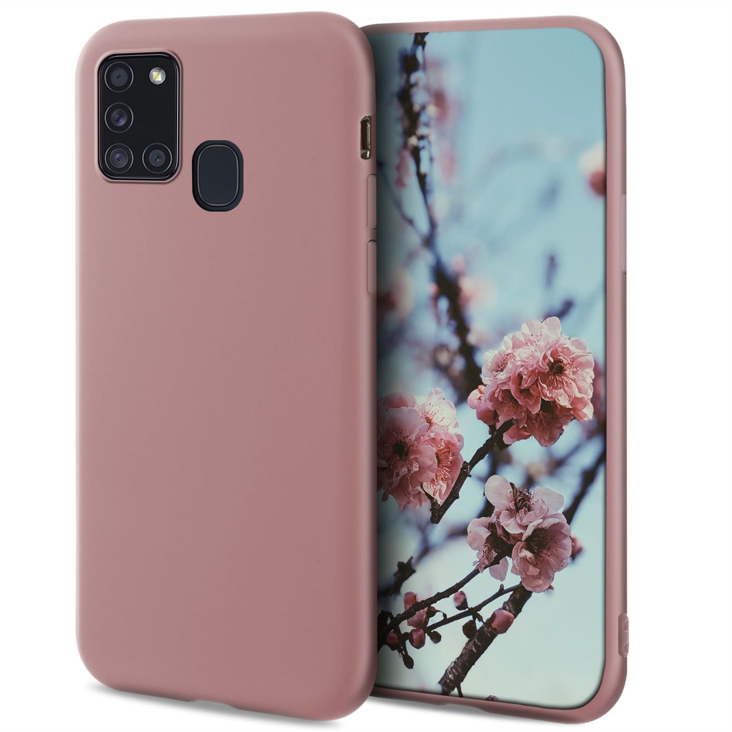 Moozy Minimalist Series Silicone Case for Samsung A21s, Rose Beige - Matte Finish Slim Soft TPU Cover