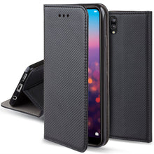 Load image into Gallery viewer, Moozy Case Flip Cover for Huawei P20, Black - Smart Magnetic Flip Case with Card Holder and Stand
