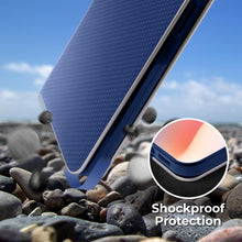 Załaduj obraz do przeglądarki galerii, Moozy Wallet Case for iPhone X, iPhone XS, Dark Blue Carbon – Metallic Edge Protection Magnetic Closure Flip Cover with Card Holder
