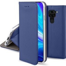 Load image into Gallery viewer, Moozy Case Flip Cover for Xiaomi Redmi Note 9, Dark Blue - Smart Magnetic Flip Case with Card Holder and Stand

