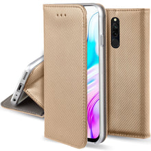 Load image into Gallery viewer, Moozy Case Flip Cover for Xiaomi Redmi 8, Gold - Smart Magnetic Flip Case with Card Holder and Stand
