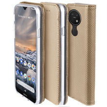 Załaduj obraz do przeglądarki galerii, Moozy Case Flip Cover for Nokia 7.2, Nokia 6.2, Gold - Smart Magnetic Flip Case with Card Holder and Stand
