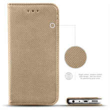Załaduj obraz do przeglądarki galerii, Moozy Case Flip Cover for Huawei P Smart 2020, Gold - Smart Magnetic Flip Case with Card Holder and Stand
