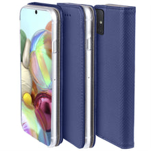 Cargar imagen en el visor de la galería, Moozy Case Flip Cover for Samsung A71, Dark Blue - Smart Magnetic Flip Case with Card Holder and Stand
