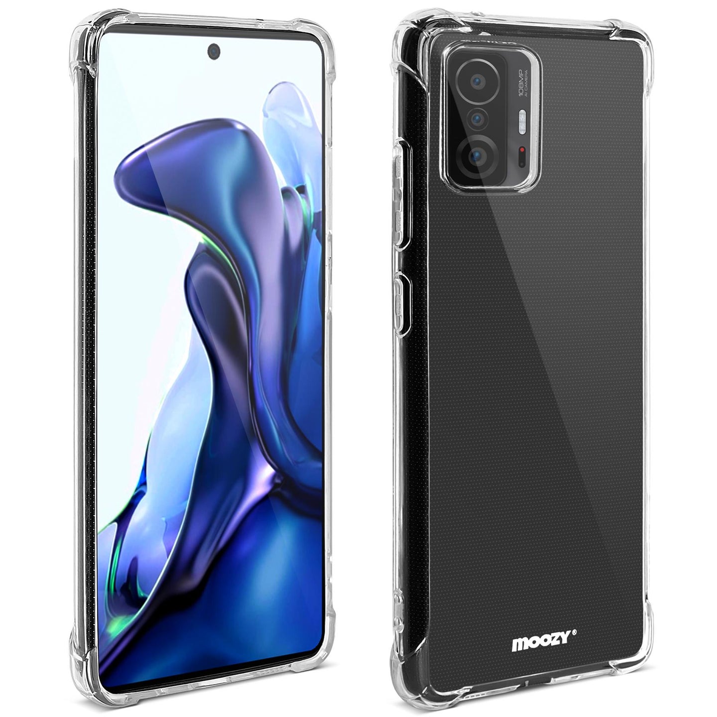 Moozy Shockproof Silicone Case for Xiaomi 11T and 11T Pro - Transparent Case with Shock Absorbing 3D Corners Crystal Clear Protective Phone Case