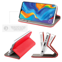 Załaduj obraz do przeglądarki galerii, Moozy Case Flip Cover for Huawei P30 Lite, Red - Smart Magnetic Flip Case with Card Holder and Stand
