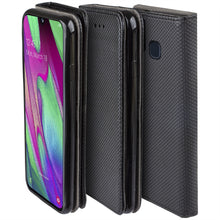 Carica l&#39;immagine nel visualizzatore di Gallery, Moozy Case Flip Cover for Samsung A40, Black - Smart Magnetic Flip Case with Card Holder and Stand

