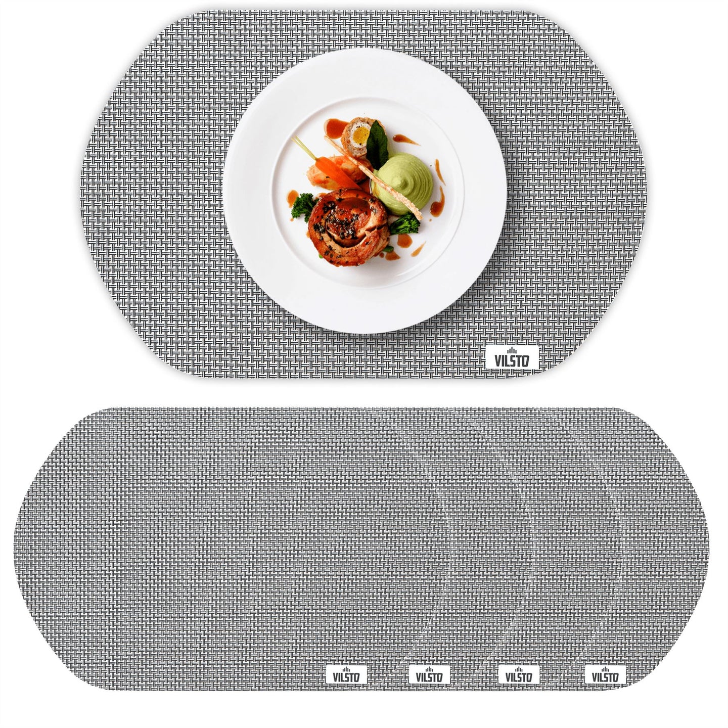 VILSTO Dining Table Place Mats, PVC Table Protector Heat Resistant, Plastic Tablecloth, Dinner Set Table Mats, Round Placemats Set of 4, Grey