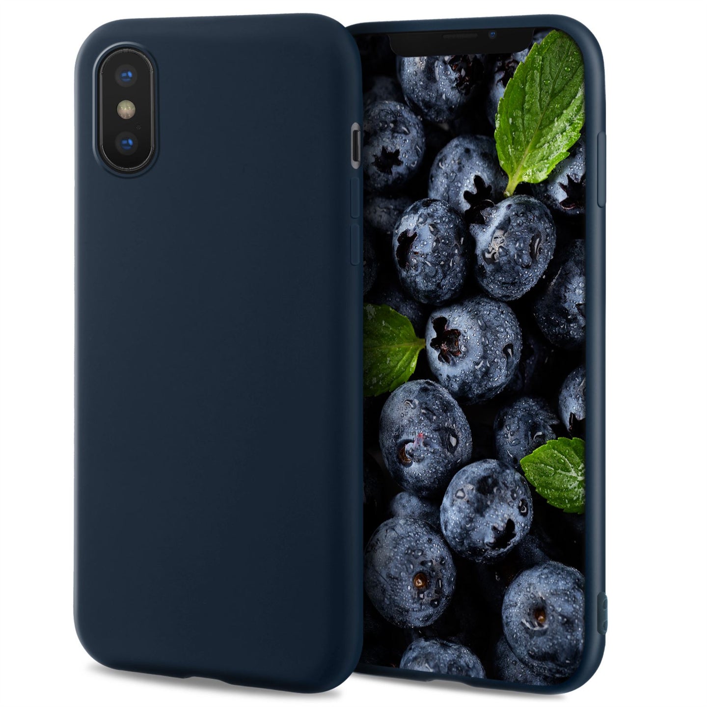 Moozy Lifestyle. Designed for iPhone X and iPhone XS Case, Midnight Blue - Liquid Silicone Cover with Matte Finish and Soft Microfiber Lining