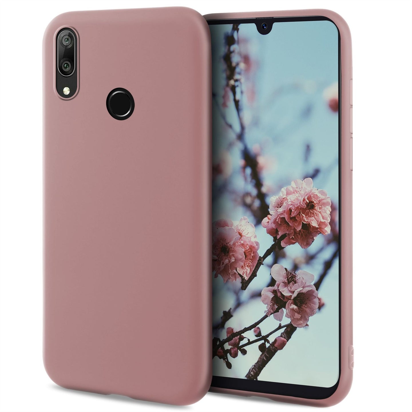 Moozy Minimalist Series Silicone Case for Huawei Y7 2019, Rose Beige - Matte Finish Slim Soft TPU Cover