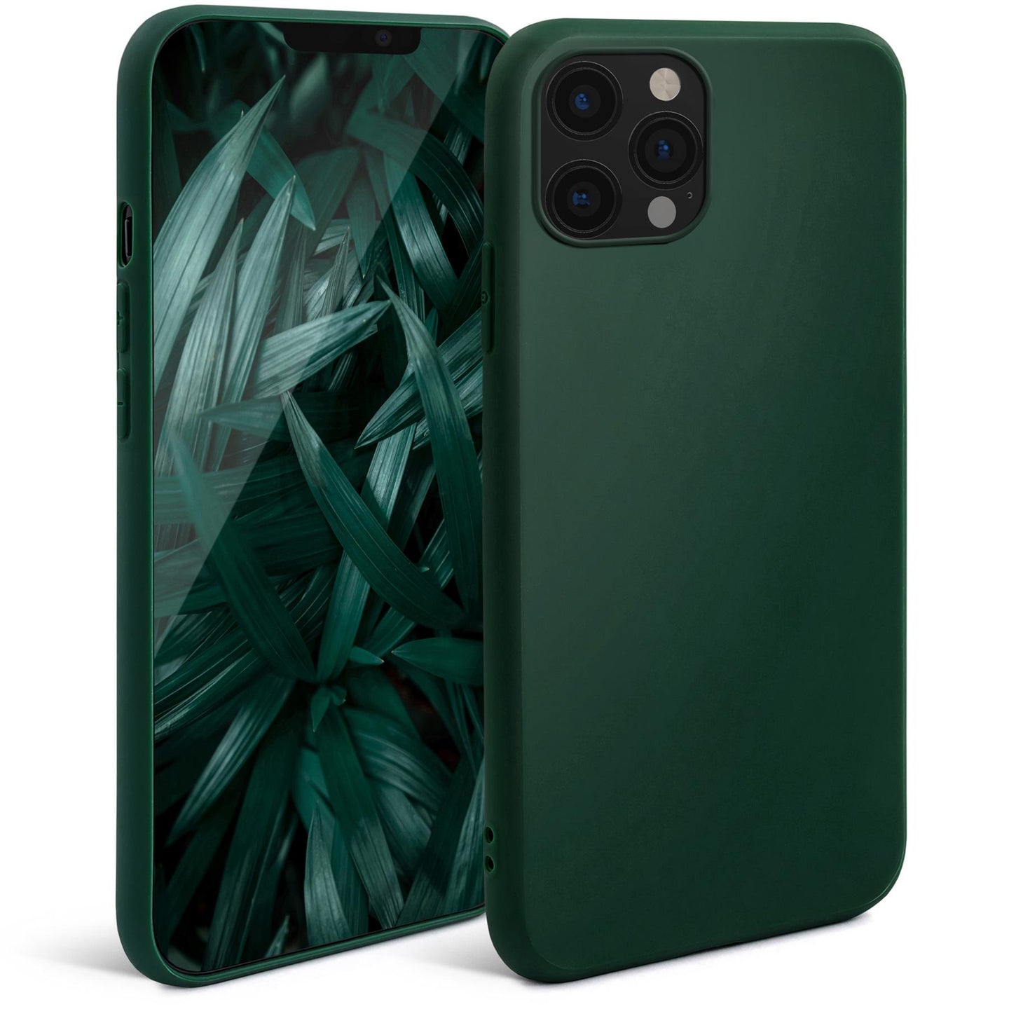 Moozy Minimalist Series Silicone Case for iPhone 12, iPhone 12 Pro, Midnight Green - Matte Finish Slim Soft TPU Cover