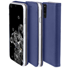 Load image into Gallery viewer, Moozy Case Flip Cover for Samsung S20 Ultra, Dark Blue - Smart Magnetic Flip Case with Card Holder and Stand
