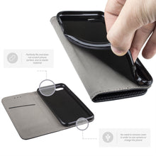 Cargar imagen en el visor de la galería, Moozy Case Flip Cover for iPhone SE 2020, iPhone 7, iPhone 8, Black - Smart Magnetic Flip Case with Card Holder and Stand
