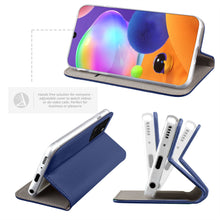 Cargar imagen en el visor de la galería, Moozy Case Flip Cover for Samsung A31, Dark Blue - Smart Magnetic Flip Case with Card Holder and Stand
