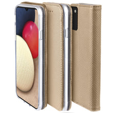 Lade das Bild in den Galerie-Viewer, Moozy Case Flip Cover for Samsung A02S, Gold - Smart Magnetic Flip Case Flip Folio Wallet Case with Card Holder and Stand, Credit Card Slots10,99
