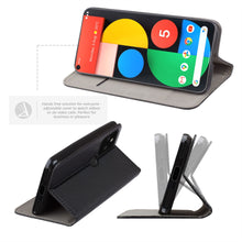 Carica l&#39;immagine nel visualizzatore di Gallery, Moozy Case Flip Cover for Google Pixel 5, Black - Smart Magnetic Flip Case with Card Holder and Stand
