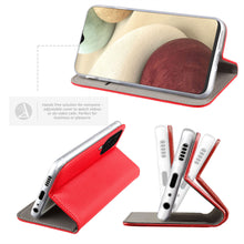 Cargar imagen en el visor de la galería, Moozy Case Flip Cover for Samsung A12, Red - Smart Magnetic Flip Case with Card Holder and Stand
