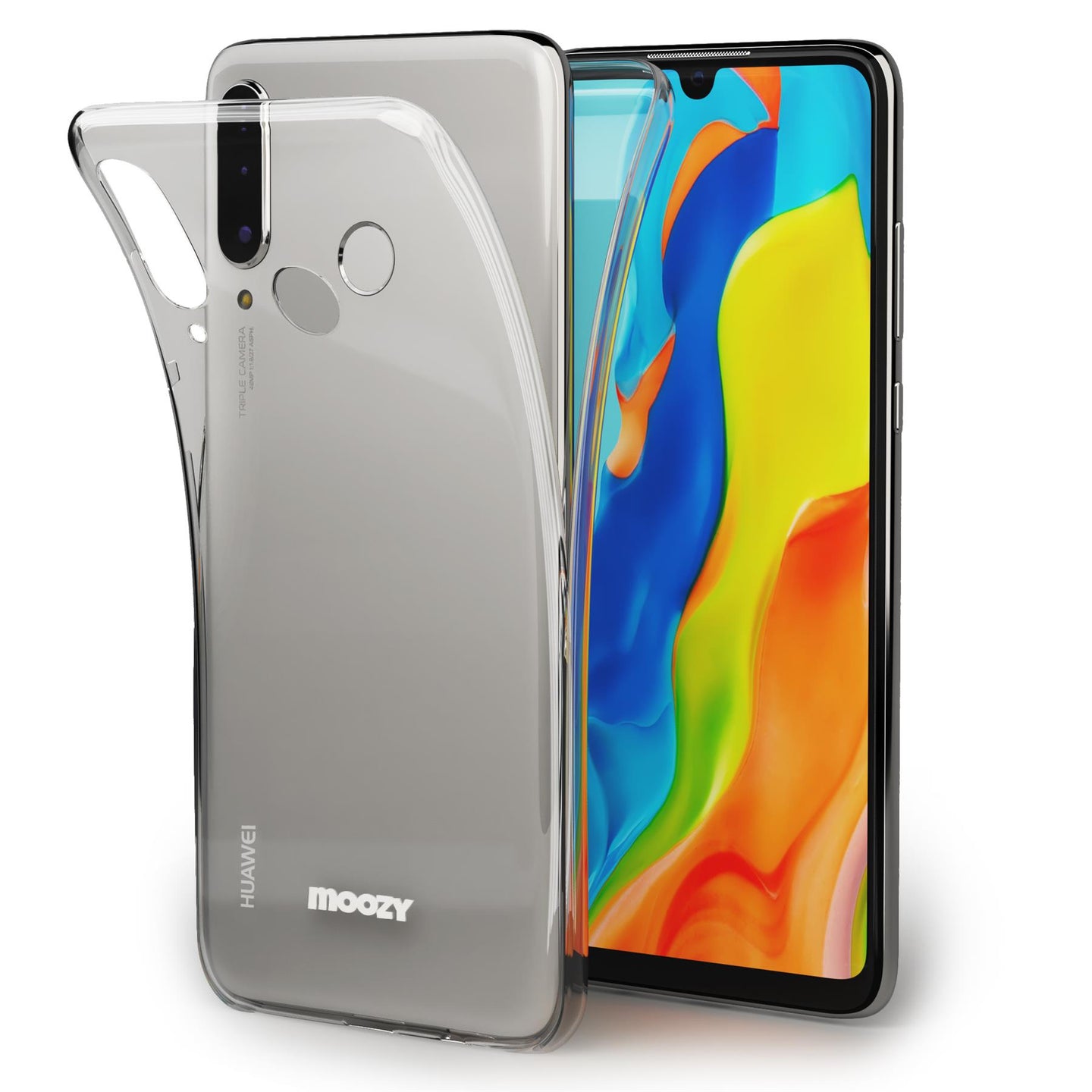 Moozy 360 Degree Case for Huawei P30 Lite - Full body Front and Back Slim Clear Transparent TPU Silicone Gel Cover