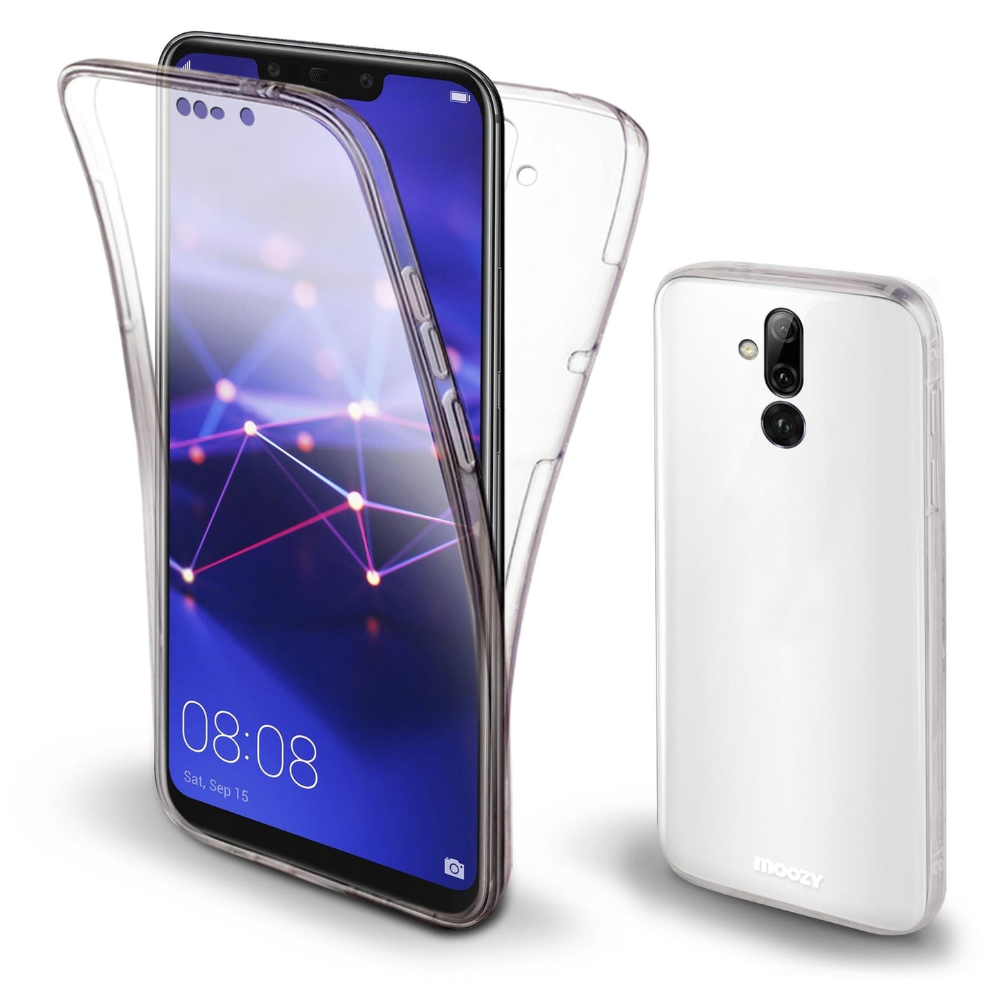Moozy 360 Degree Case for Huawei Mate 20 Lite - Full body Front and Back Slim Clear Transparent TPU Silicone Gel Cover