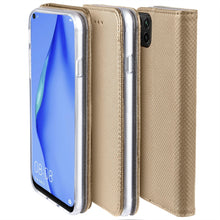 Charger l&#39;image dans la galerie, Moozy Case Flip Cover for Huawei P40 Lite, Gold - Smart Magnetic Flip Case with Card Holder and Stand
