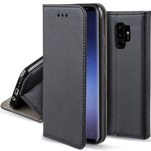 Load image into Gallery viewer, Moozy Case Flip Cover for Samsung S9 Plus, Black - Smart Magnetic Flip Case with Card Holder and Stand
