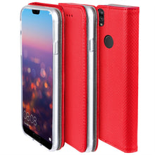 Załaduj obraz do przeglądarki galerii, Moozy Case Flip Cover for Huawei P20 Lite, Red - Smart Magnetic Flip Case with Card Holder and Stand
