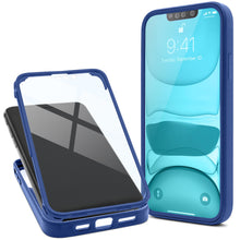 Carica l&#39;immagine nel visualizzatore di Gallery, Moozy 360 Case for iPhone 14 - Blue Rim Transparent Case, Full Body Double-sided Protection, Cover with Built-in Screen Protector
