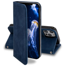 Afbeelding in Gallery-weergave laden, Moozy Marble Blue Flip Case for iPhone 12, iPhone 12 Pro - Flip Cover Magnetic Flip Folio Retro Wallet Case
