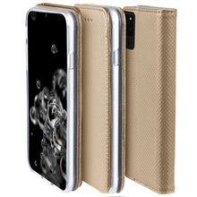 Załaduj obraz do przeglądarki galerii, Moozy Case Flip Cover for Samsung S20 Ultra, Gold - Smart Magnetic Flip Case with Card Holder and Stand
