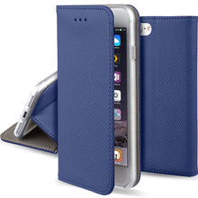 Załaduj obraz do przeglądarki galerii, Moozy Case Flip Cover for iPhone SE, iPhone 5s, Dark Blue - Smart Magnetic Flip Case with Card Holder and Stand
