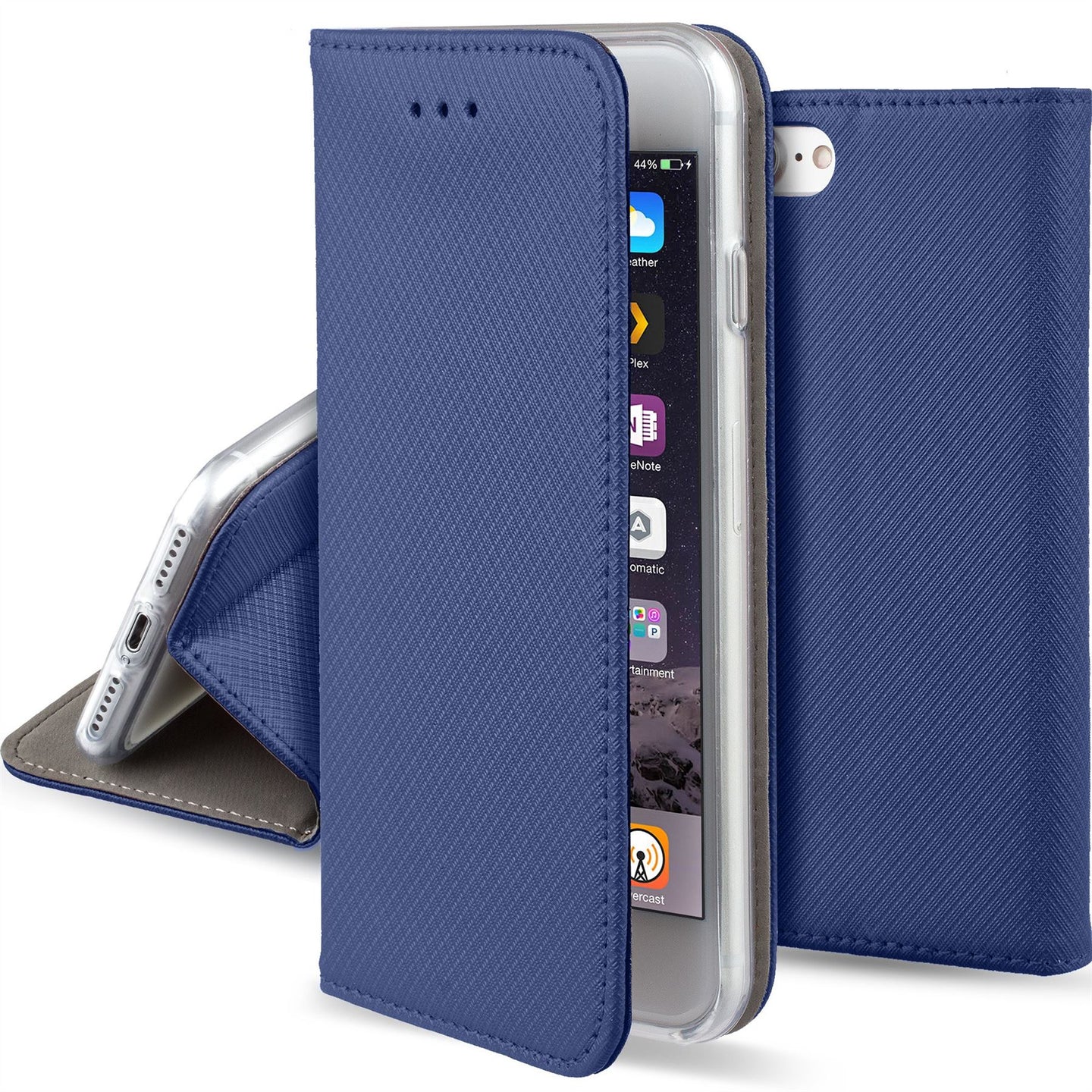 Moozy Case Flip Cover for iPhone SE, iPhone 5s, Dark Blue - Smart Magnetic Flip Case with Card Holder and Stand