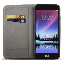 Cargar imagen en el visor de la galería, Moozy Case Flip Cover for LG K4 2017, Black - Smart Magnetic Flip Case with Card Holder and Stand
