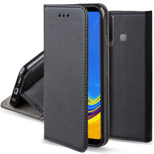 Cargar imagen en el visor de la galería, Moozy Case Flip Cover for Samsung A9 2018, Black - Smart Magnetic Flip Case with Card Holder and Stand
