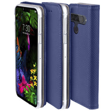 Cargar imagen en el visor de la galería, Moozy Case Flip Cover for LG G8S ThinQ, Dark Blue - Smart Magnetic Flip Case with Card Holder and Stand
