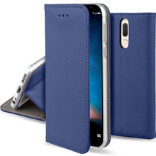 Cargar imagen en el visor de la galería, Moozy Case Flip Cover for Huawei Mate 10 Lite, Dark Blue - Smart Magnetic Flip Case with Card Holder and Stand

