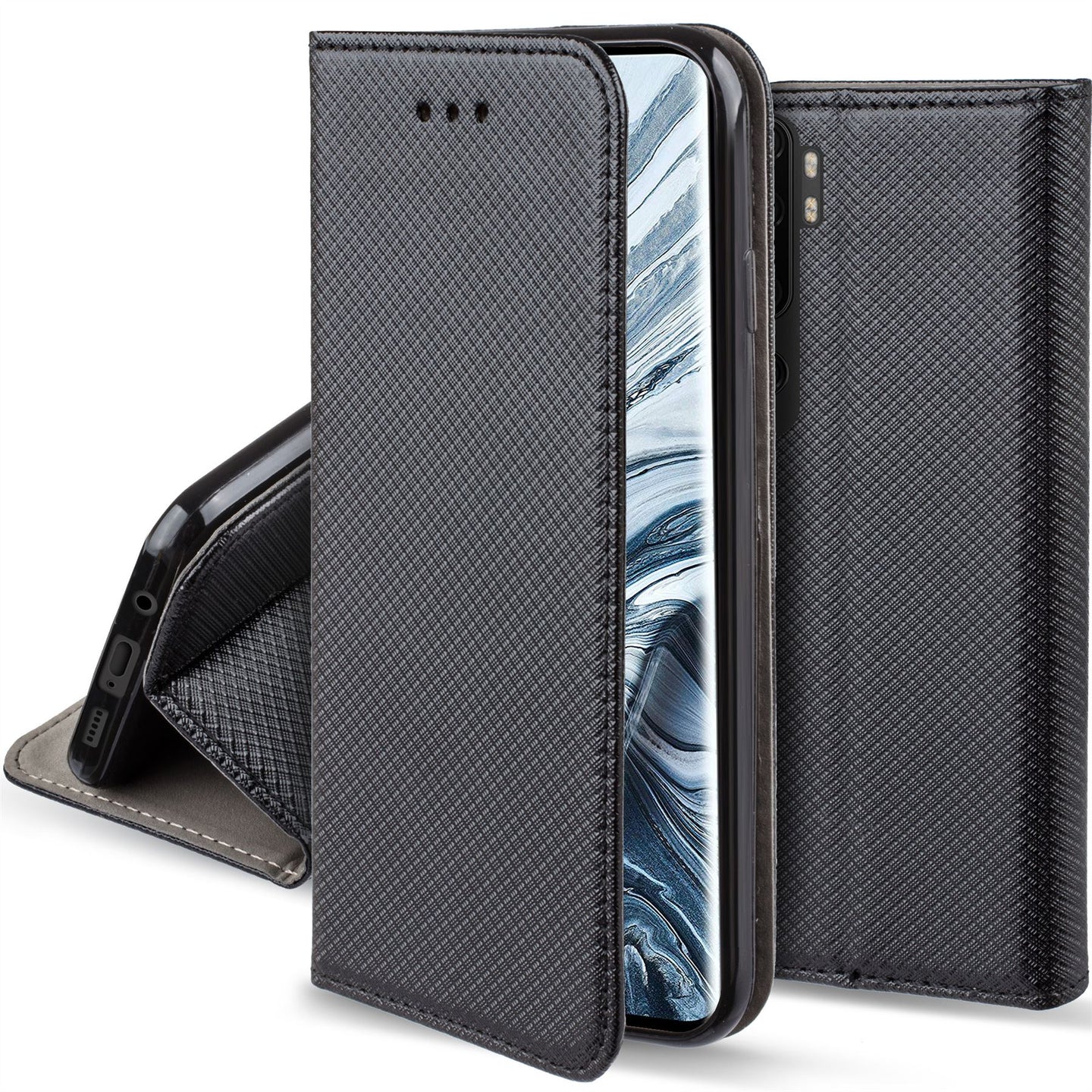 Moozy Case Flip Cover for Xiaomi Mi Note 10, Xiaomi Mi Note 10 Pro, Black - Smart Magnetic Flip Case with Card Holder and Stand
