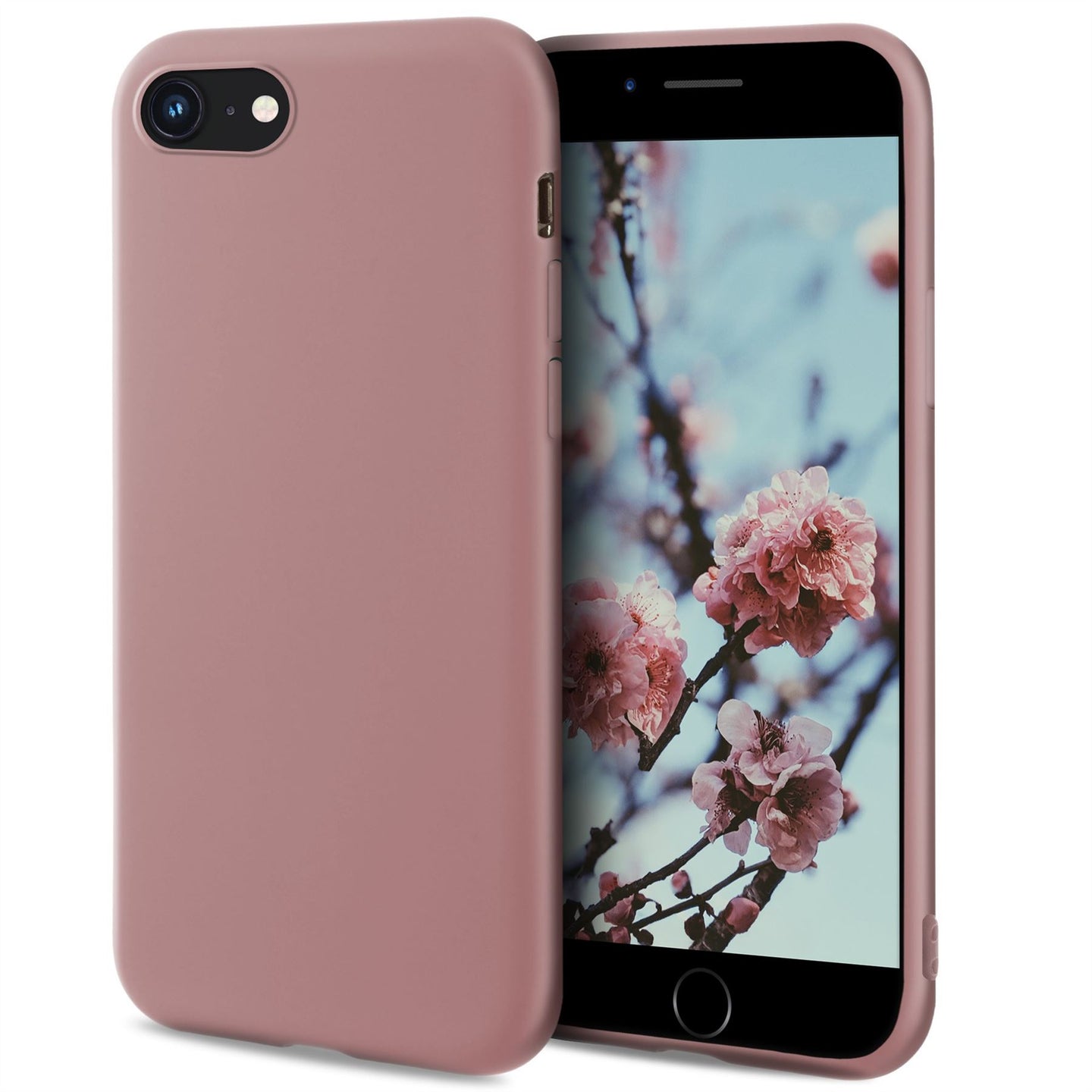 Moozy Minimalist Series Silicone Case for iPhone SE 2020, iPhone 8 and iPhone 7, Rose Beige - Matte Finish Slim Soft TPU Cover