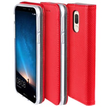 Charger l&#39;image dans la galerie, Moozy Case Flip Cover for Huawei Mate 10 Lite, Red - Smart Magnetic Flip Case with Card Holder and Stand
