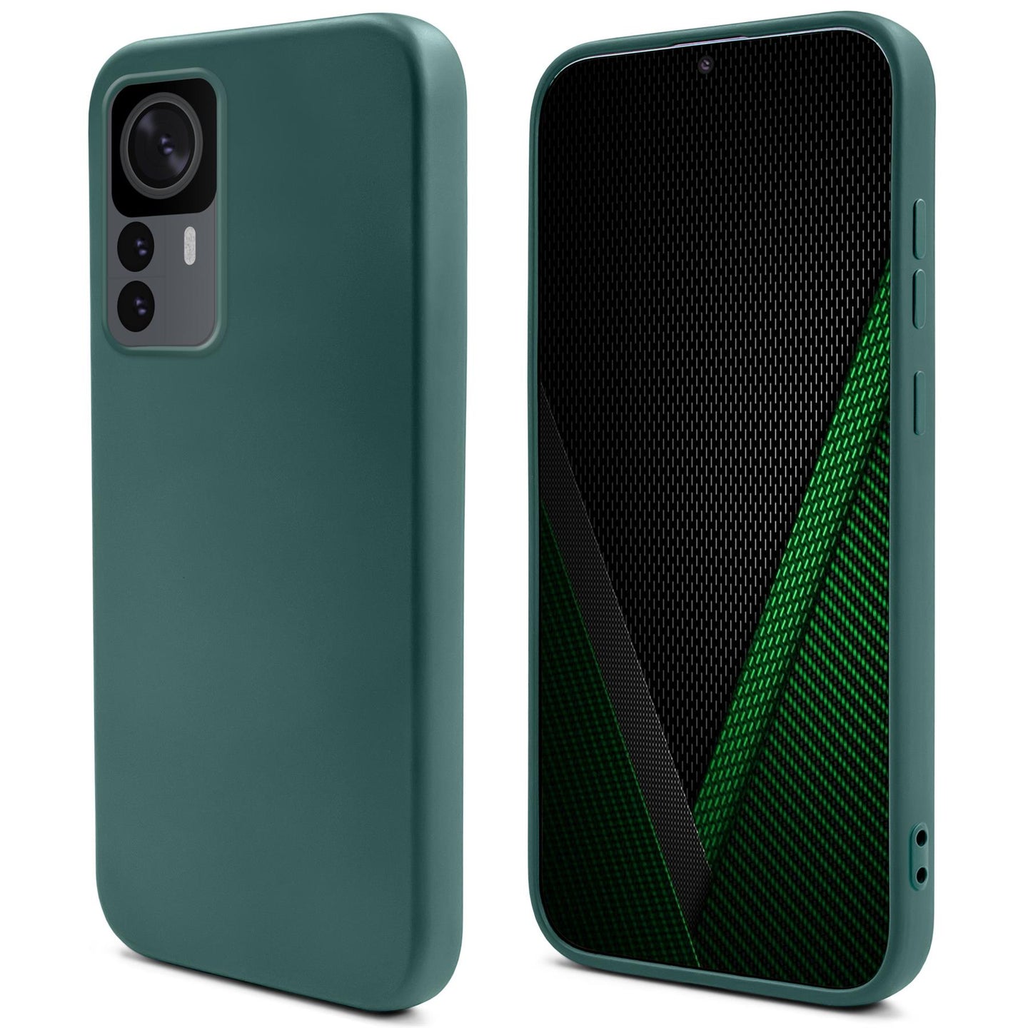 Moozy Lifestyle. Silicone Case for Xiaomi 12T and 12T Pro, Dark Green - Liquid Silicone Lightweight Cover with Matte Finish and Soft Microfiber Lining, Premium Silicone Case