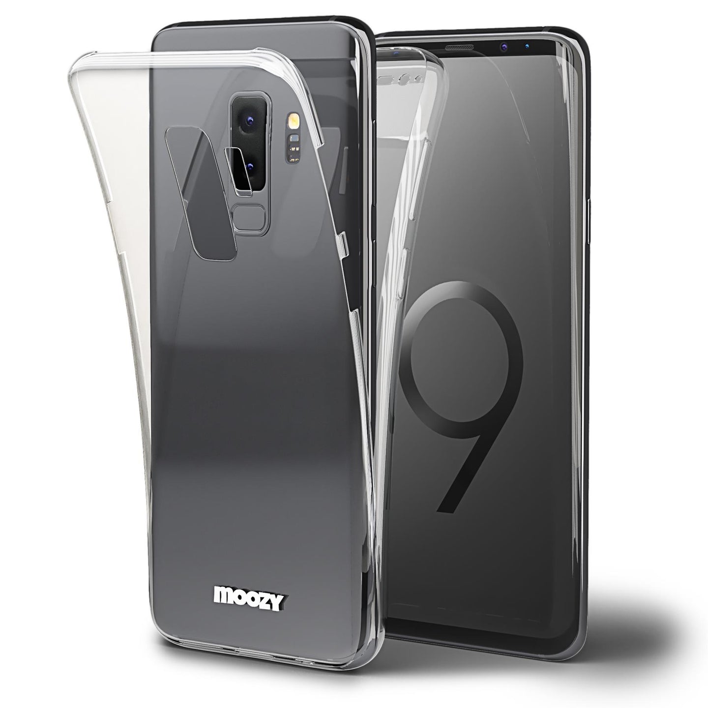 Moozy 360 Degree Case for Samsung S9 Plus - Full body Front and Back Slim Clear Transparent TPU Silicone Gel Cover