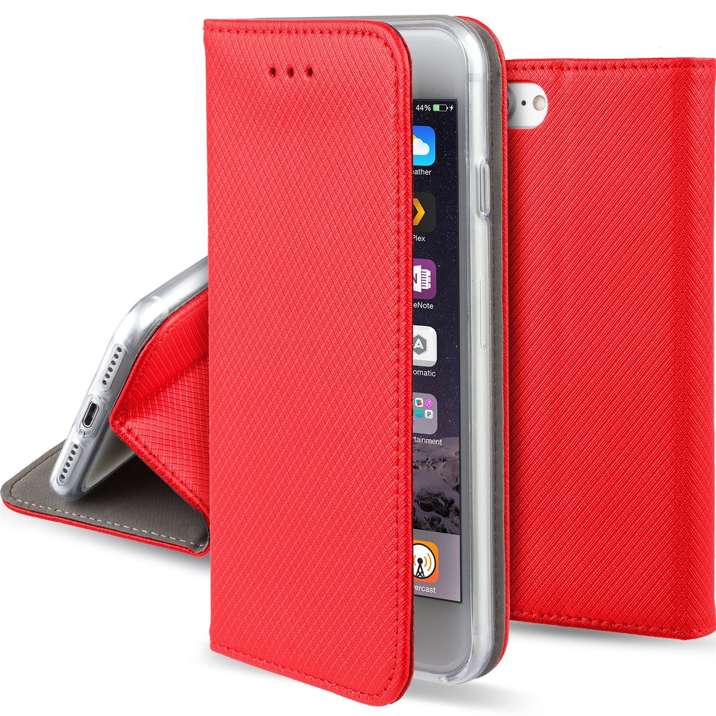 Moozy Case Flip Cover for iPhone SE, iPhone 5s, Red - Smart Magnetic Flip Case with Card Holder and Stand