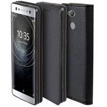 Załaduj obraz do przeglądarki galerii, Moozy Case Flip Cover for Sony Xperia XA2, Black - Smart Magnetic Flip Case with Card Holder and Stand
