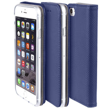 Załaduj obraz do przeglądarki galerii, Moozy Case Flip Cover for iPhone SE 2020, iPhone 7, iPhone 8, Dark Blue - Smart Magnetic Flip Case with Card Holder and Stand
