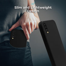 Carica l&#39;immagine nel visualizzatore di Gallery, Moozy Lifestyle. Silicone Case for Samsung A50, Black - Liquid Silicone Lightweight Cover with Matte Finish and Soft Microfiber Lining, Premium Silicone Case
