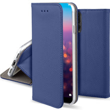 Załaduj obraz do przeglądarki galerii, Moozy Case Flip Cover for Huawei P20 Pro, Dark Blue - Smart Magnetic Flip Case with Card Holder and Stand
